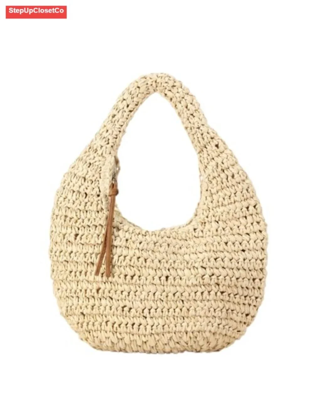 Handwoven Straw Bag Women Raffia Summer Beach Tote Zip Closure Lightweight Hobo